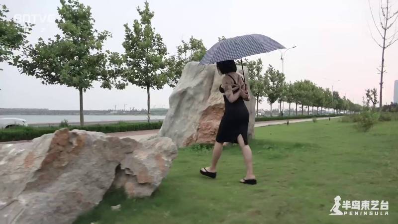 半岛束艺 伊莱娜后高手撑伞雨中人行道漫步