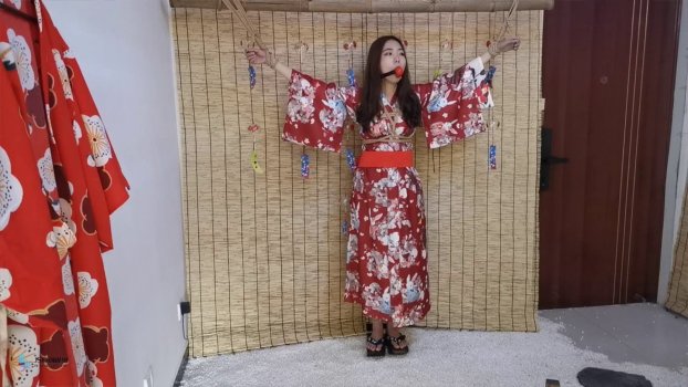 JS原创 曼文 和服双手吊梱梆 手部变色 口球堵觜